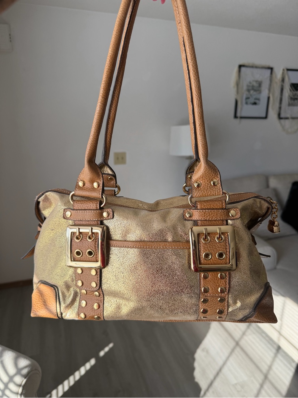 Y2K Mcbling Kathy Van Zeeland Metallic Gold Studded Bag ✨